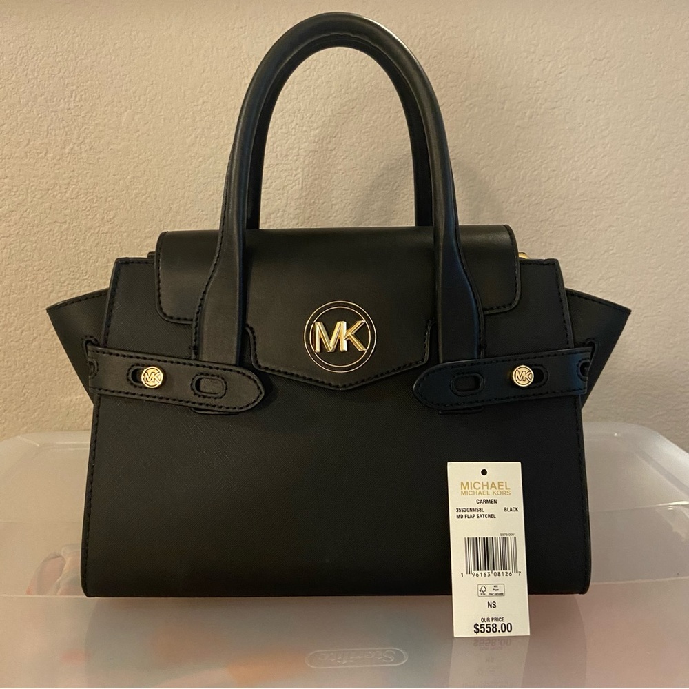 Michael Kors Carmen Medium Faux Leather Belted Satchel